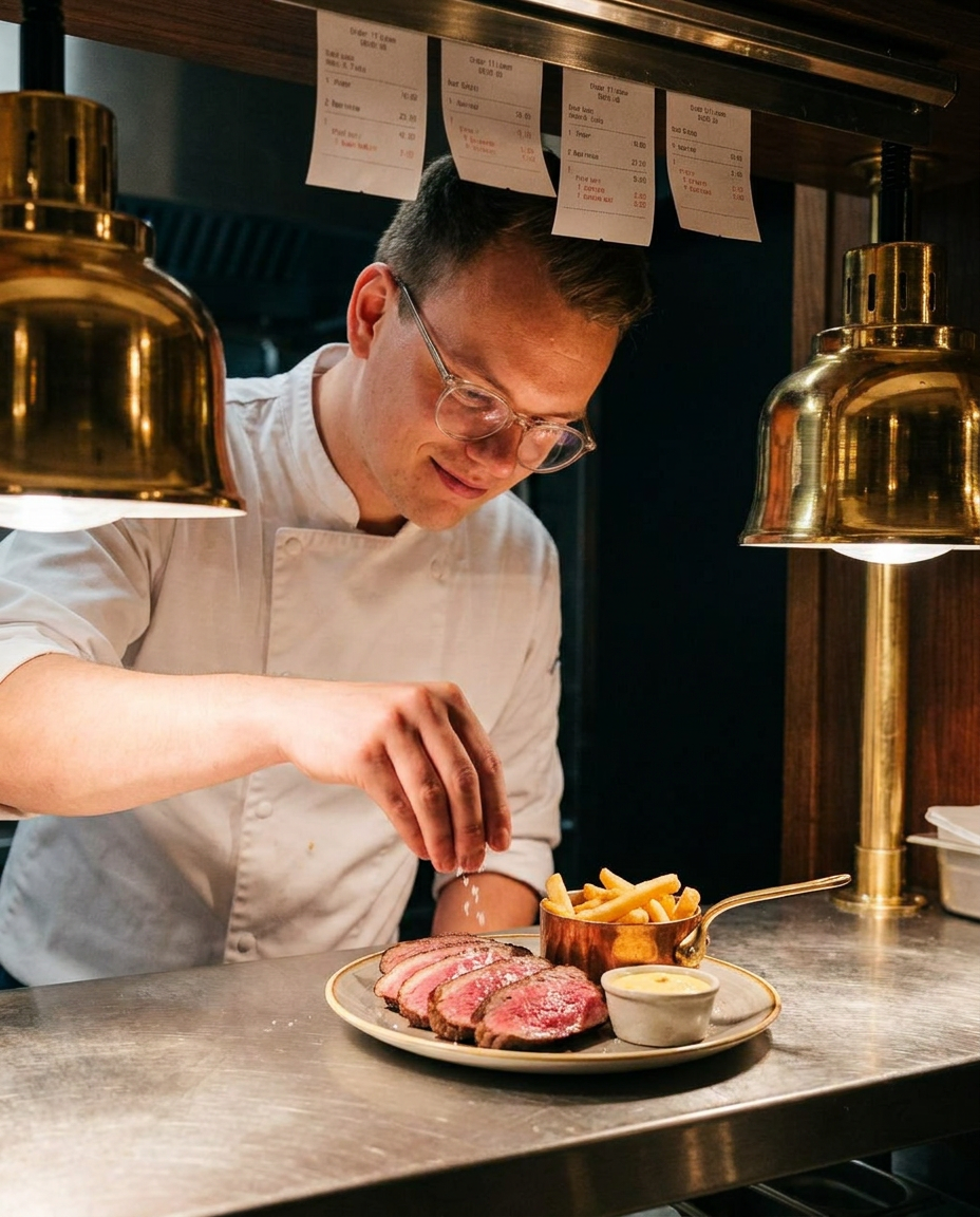 Wilco maakt een bord picanha met friet en béarnaise op aan de pass